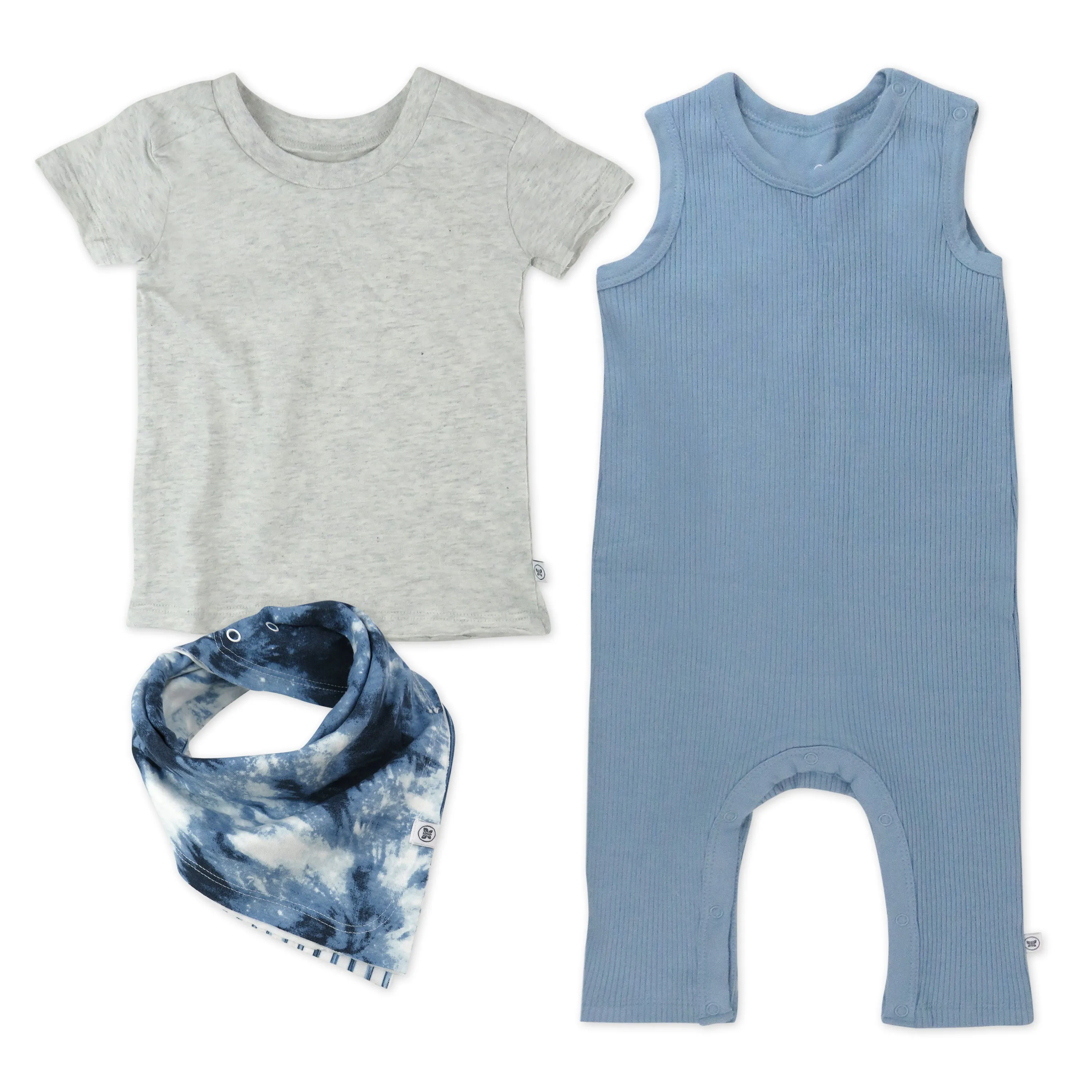 3-Piece Organic Cotton Rib Romper, T-Shirt and Reversible Bib