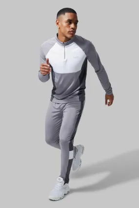 Active Gym Colour Block Funnel Neck Tracksuit | boohooMAN UK