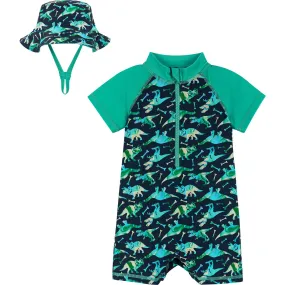 Andy & Evan Infant Dino Print Swim Romper and Hat