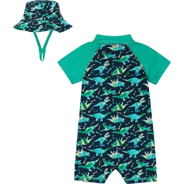 Andy & Evan Infant Dino Print Swim Romper and Hat