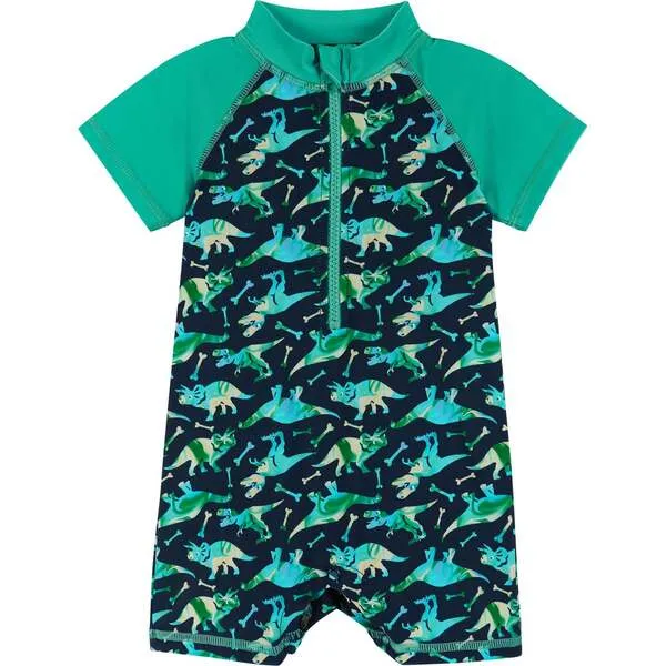 Andy & Evan Infant Dino Print Swim Romper and Hat