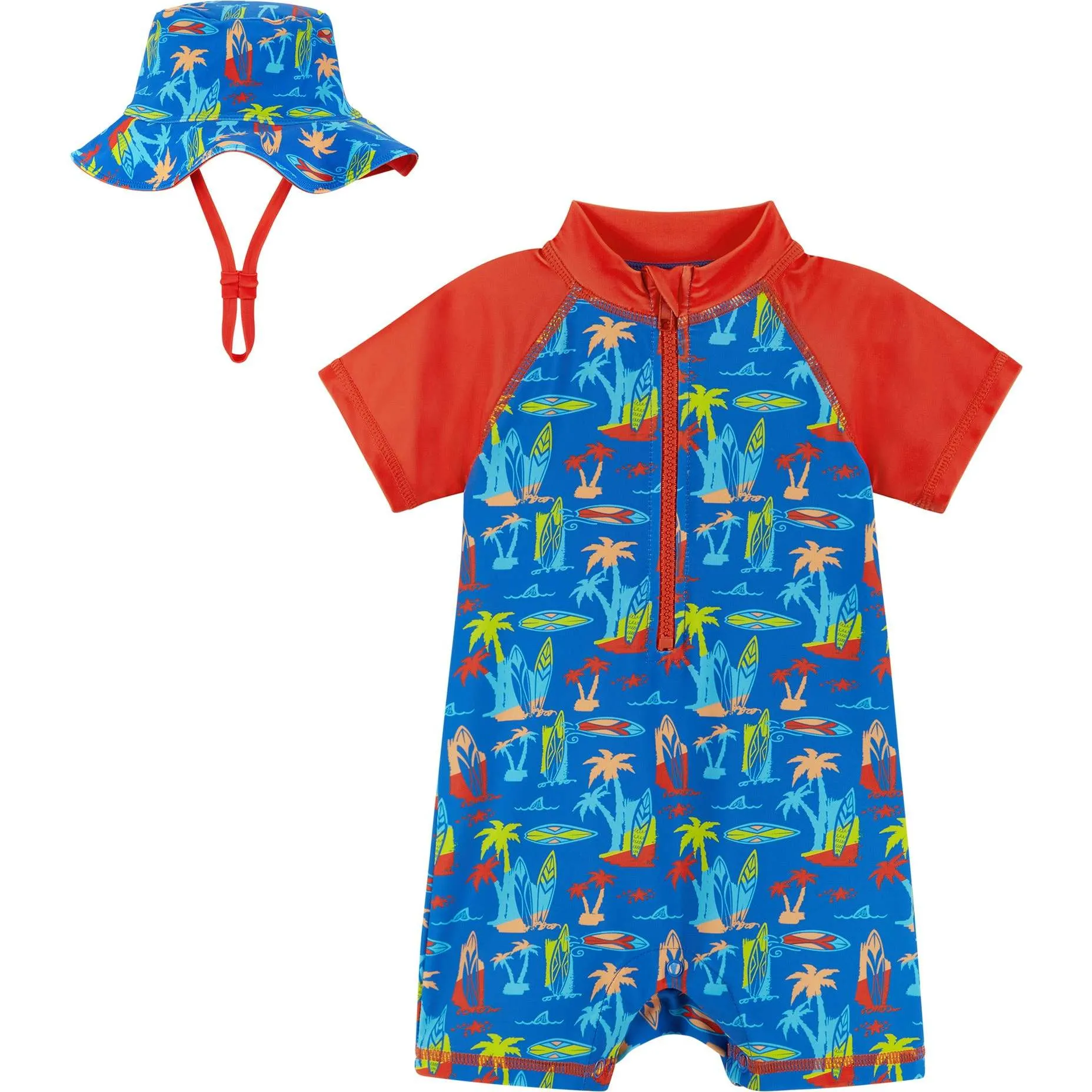 Andy & Evan Infant Swim Romper and Hat , Surfboard Print