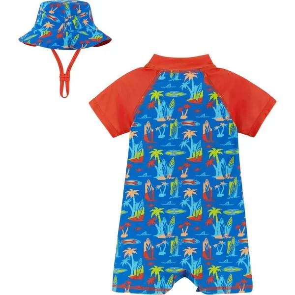 Andy & Evan Infant Swim Romper and Hat , Surfboard Print