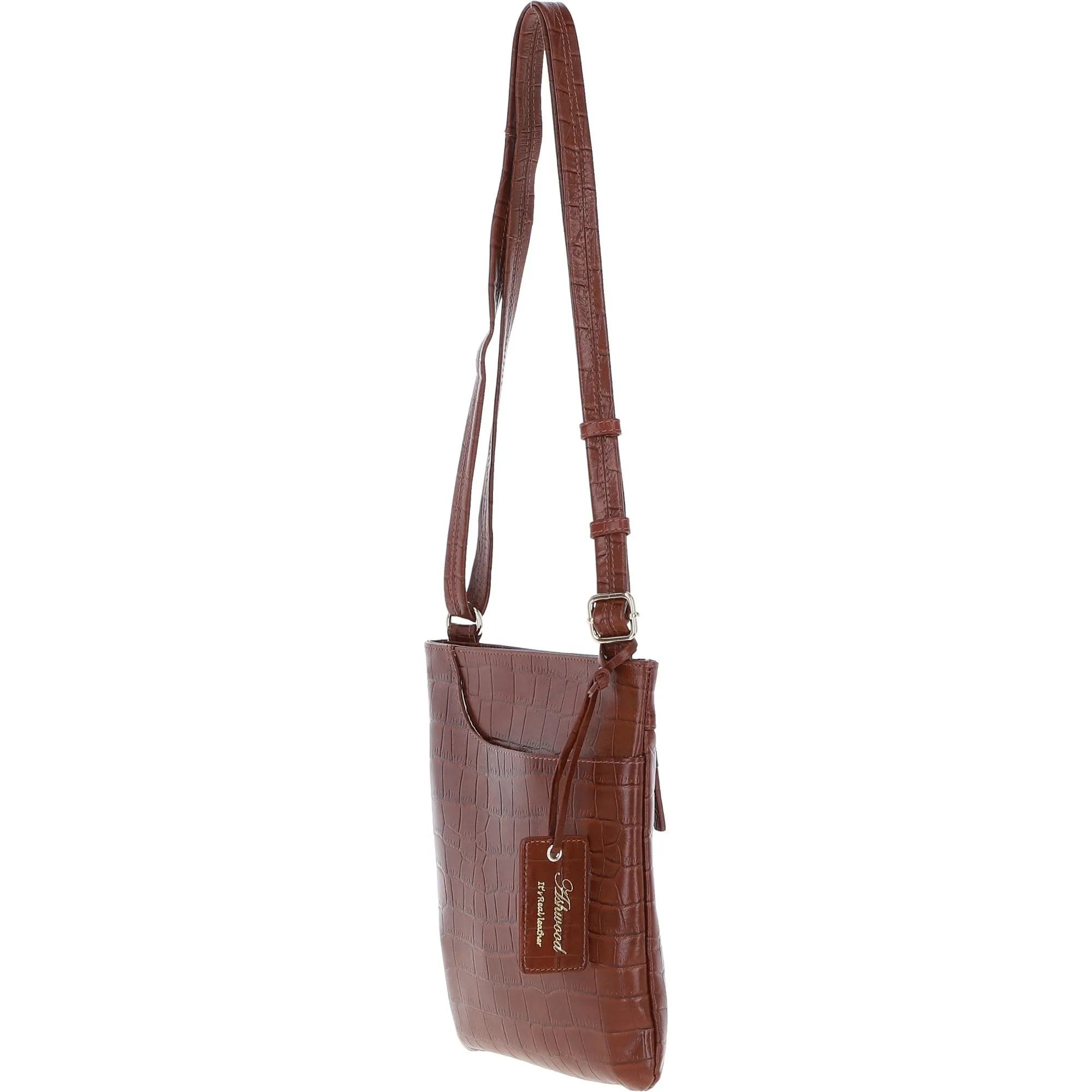 Ashwood Curve  Zip Top Leather Cross Body Bag Cognac/Croc: CURVE