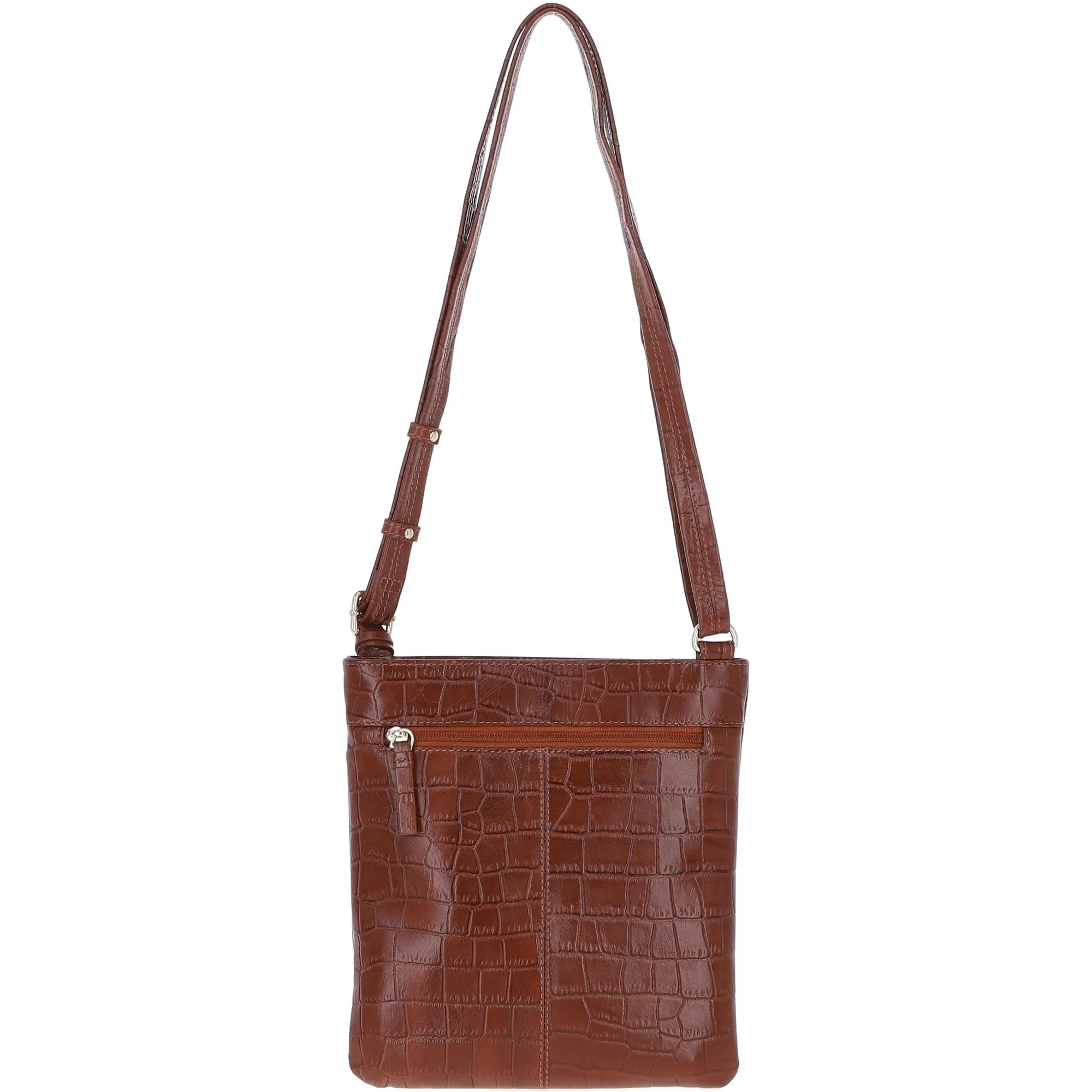 Ashwood Curve  Zip Top Leather Cross Body Bag Cognac/Croc: CURVE