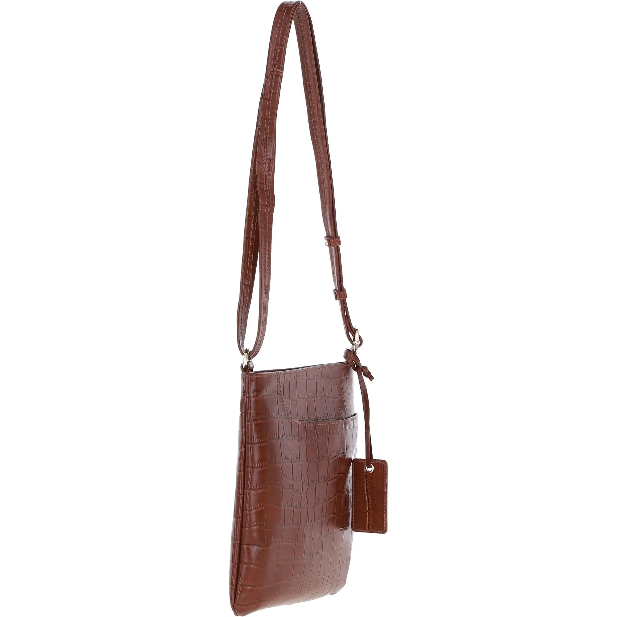 Ashwood Curve  Zip Top Leather Cross Body Bag Cognac/Croc: CURVE