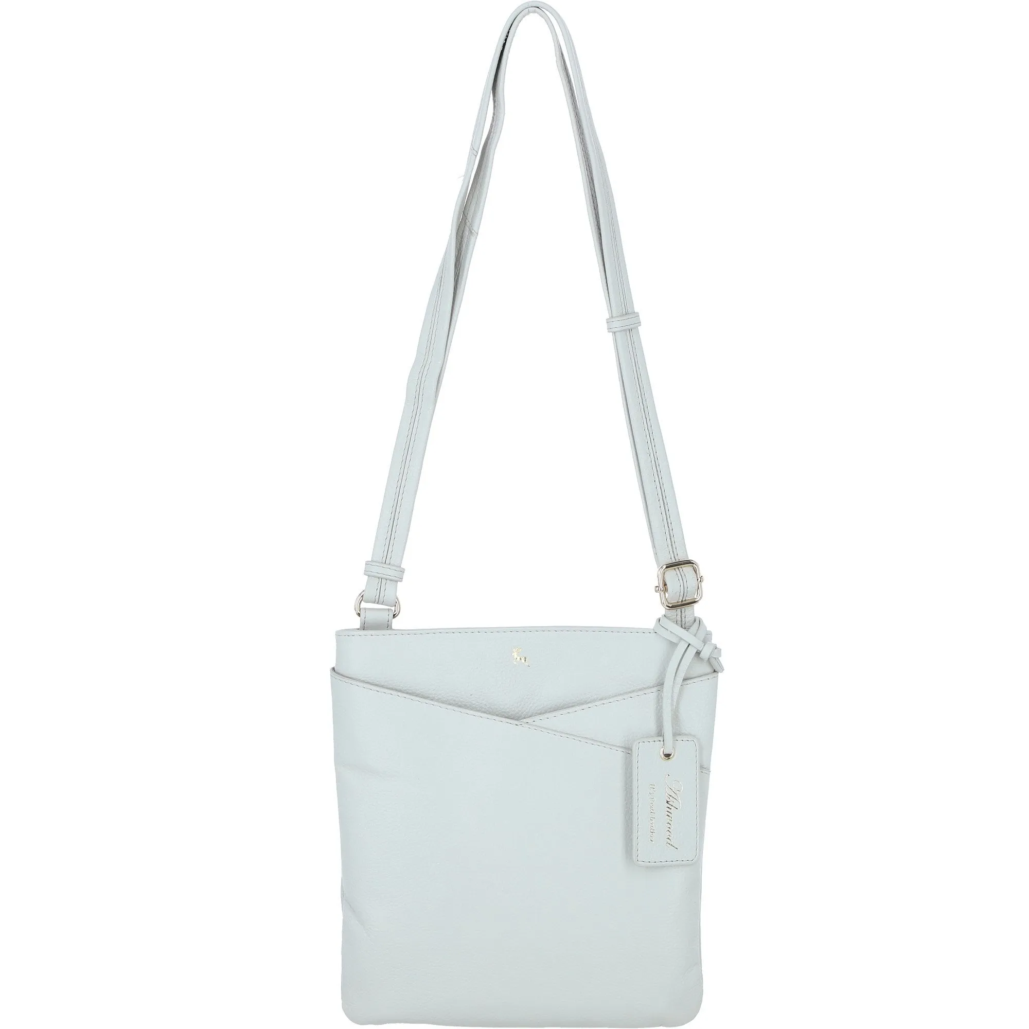 Ashwood Curve  Zip Top Leather Cross Body Bag Ice Grey: 64640/curve