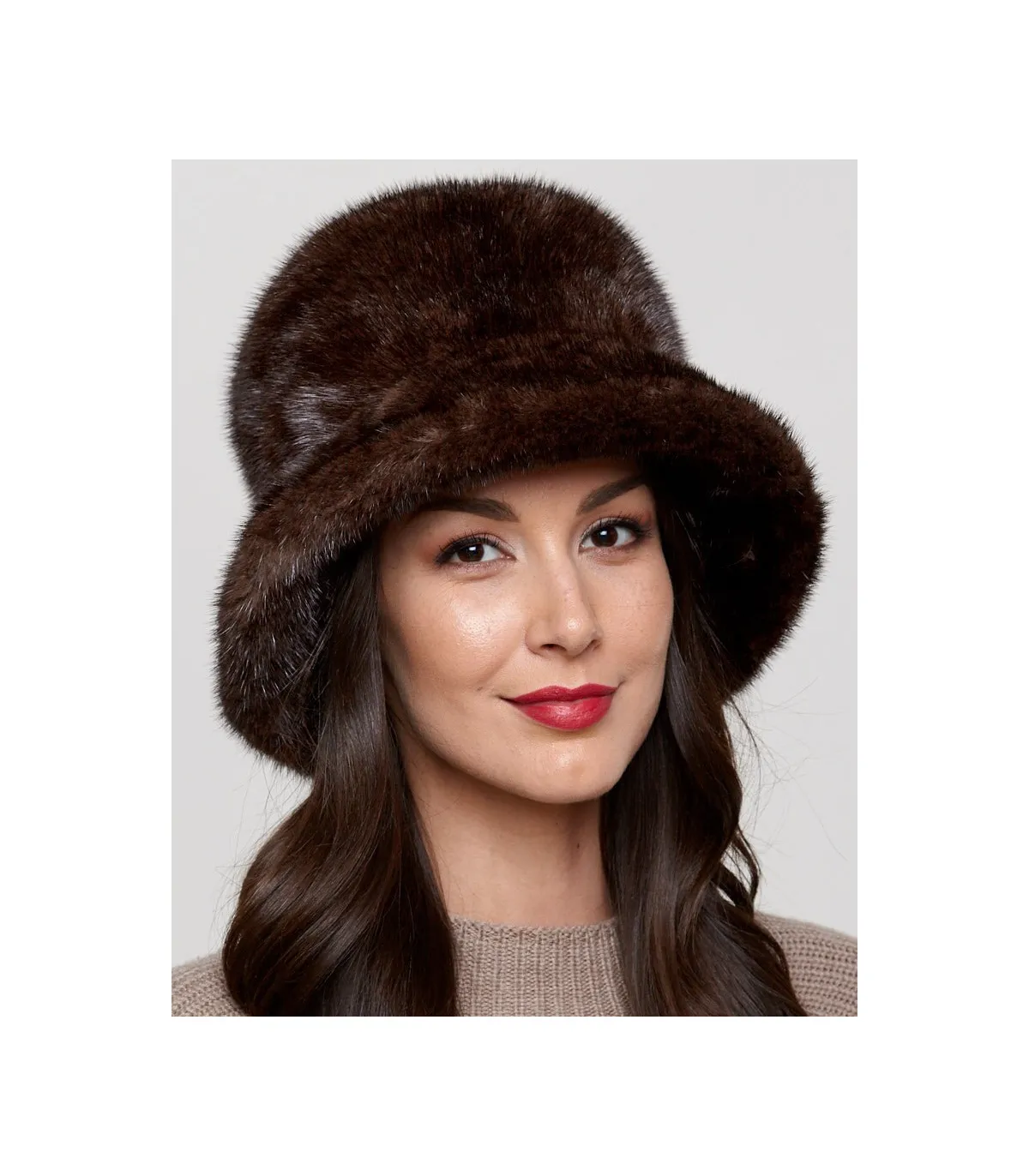 Audrey Mink Bucket Hat in Mahogany: FurHatWorld.com