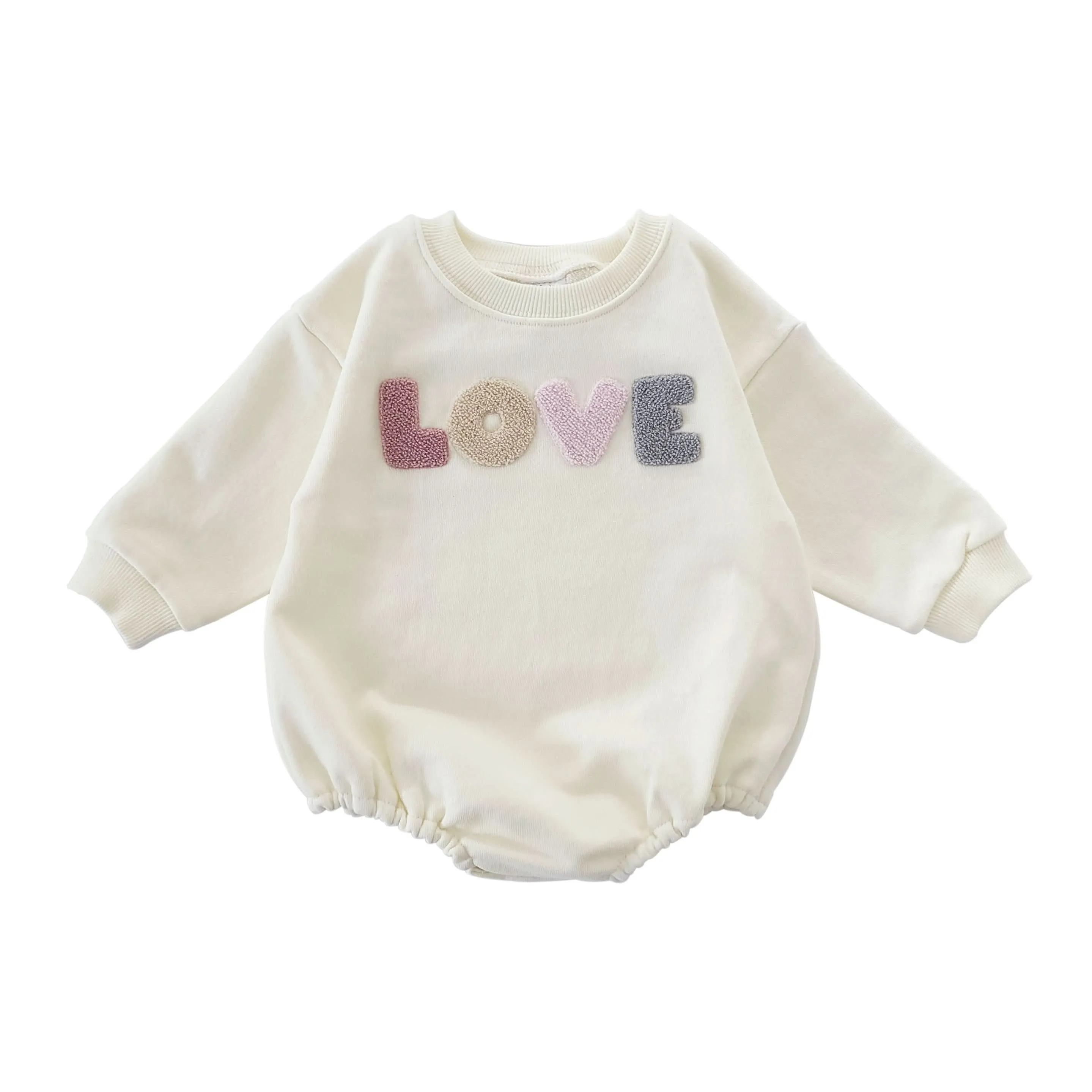 Baby Original LOVE Embroidery Sweatshirt Romper (0-18m) - Cream