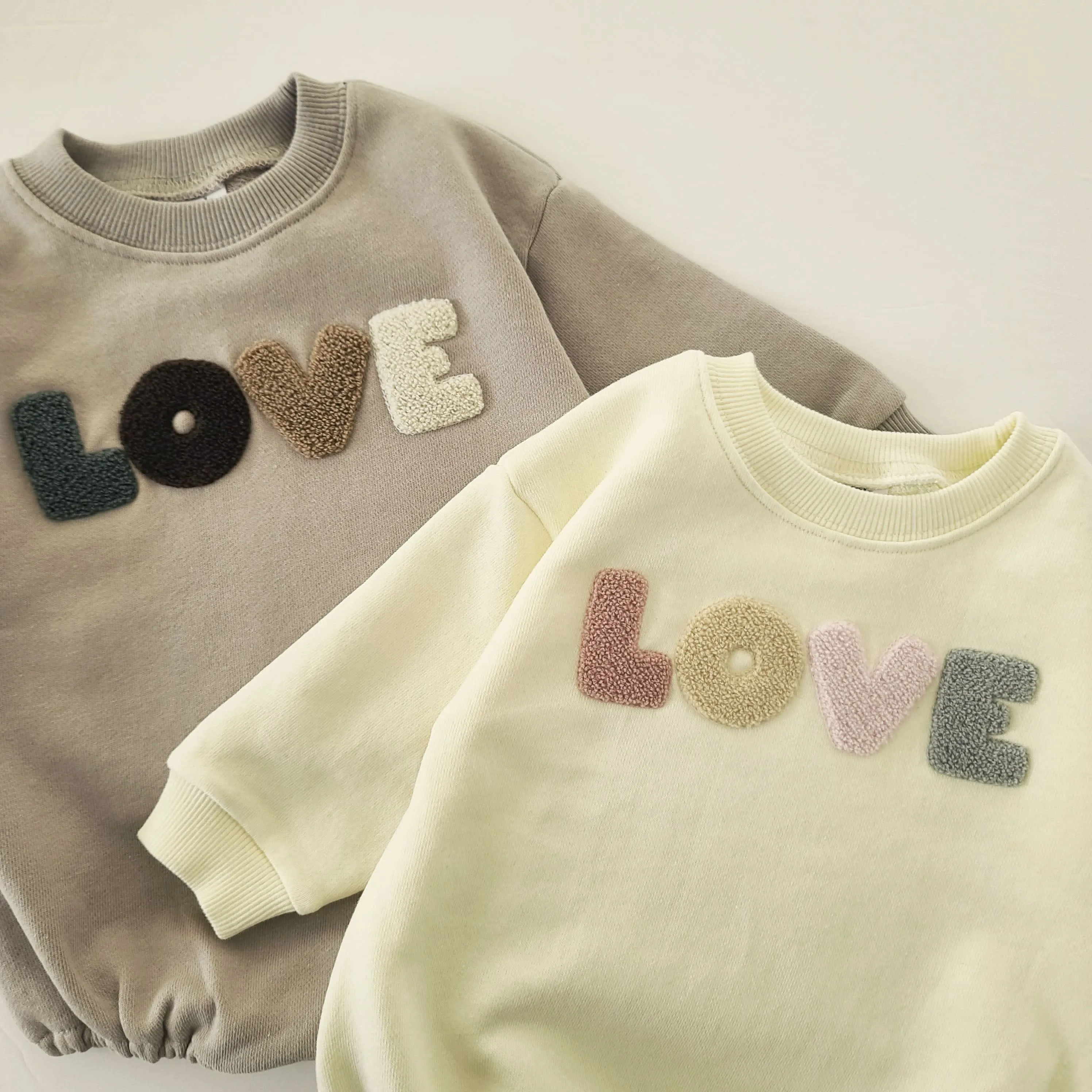 Baby Original LOVE Embroidery Sweatshirt Romper (0-18m) - Cream