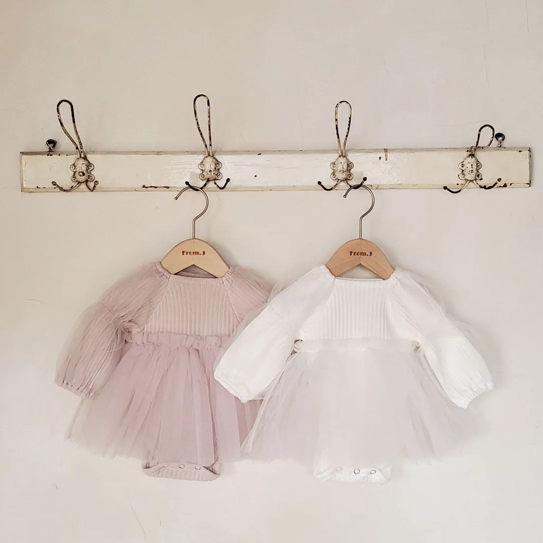 Baby Puff Sleeve Tutu Dress Romper (3-18m) - Cream