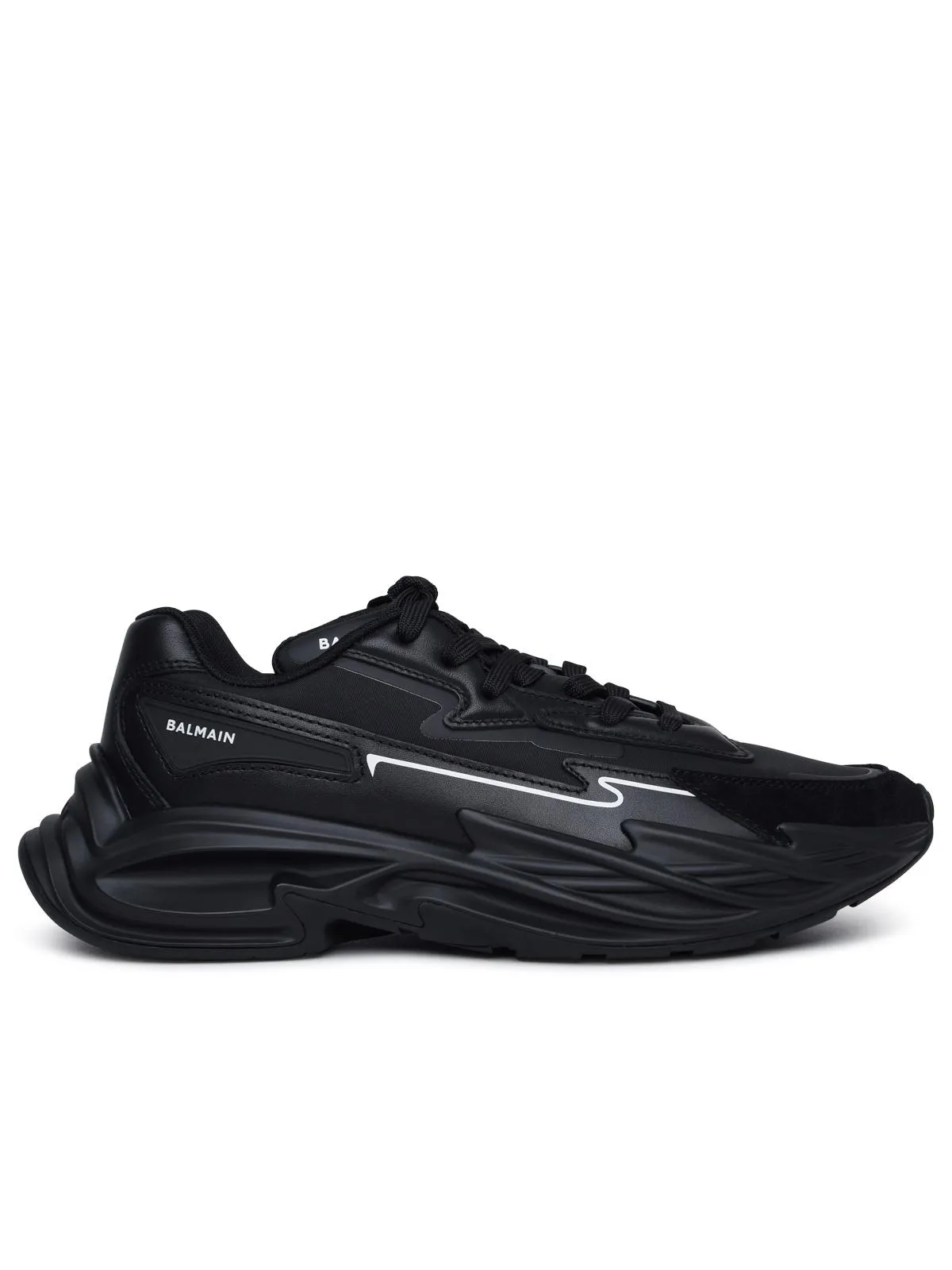 Balmain    Balmain 'Run Row' Black Lear And Nylon Sneakers