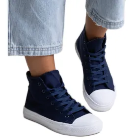 Bez marki Navy blue high-top sneakers by Ghanem