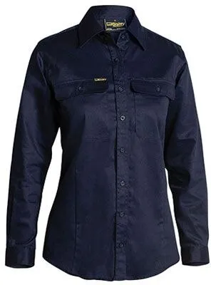 Bisley Workwear BL6339 Ladies Long Sleeve Shirt - Cotton - Navy - 8