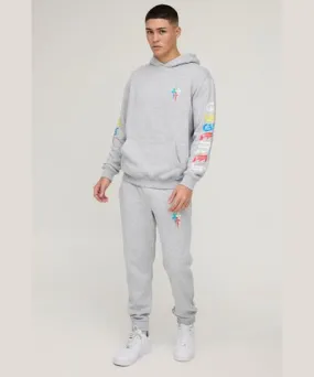 boohooMAN Mens Cross Printed Hooded Tracksuit