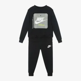 Boys Black Graphic Print Cotton Tracksuit