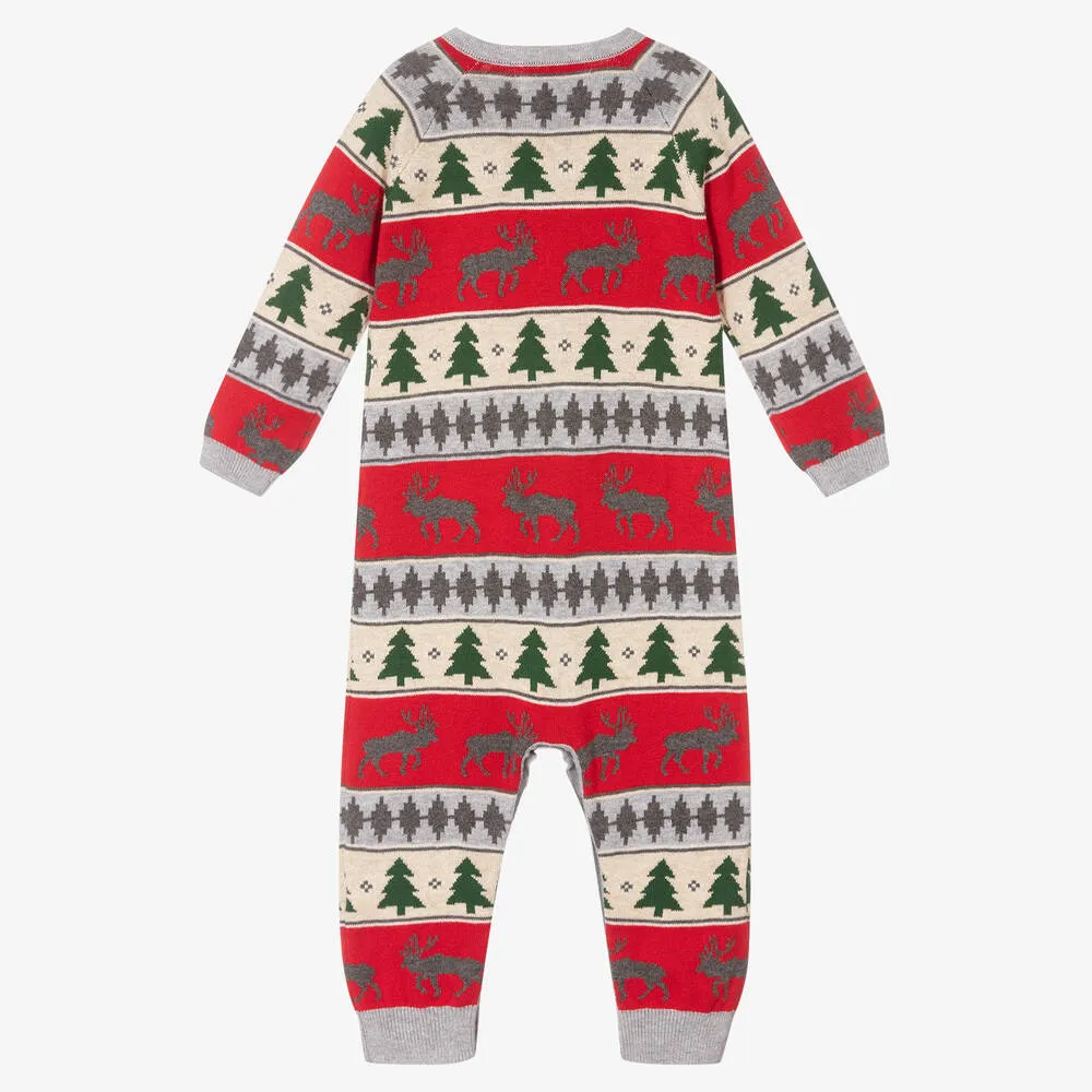 Boys Red Cotton Knit Romper