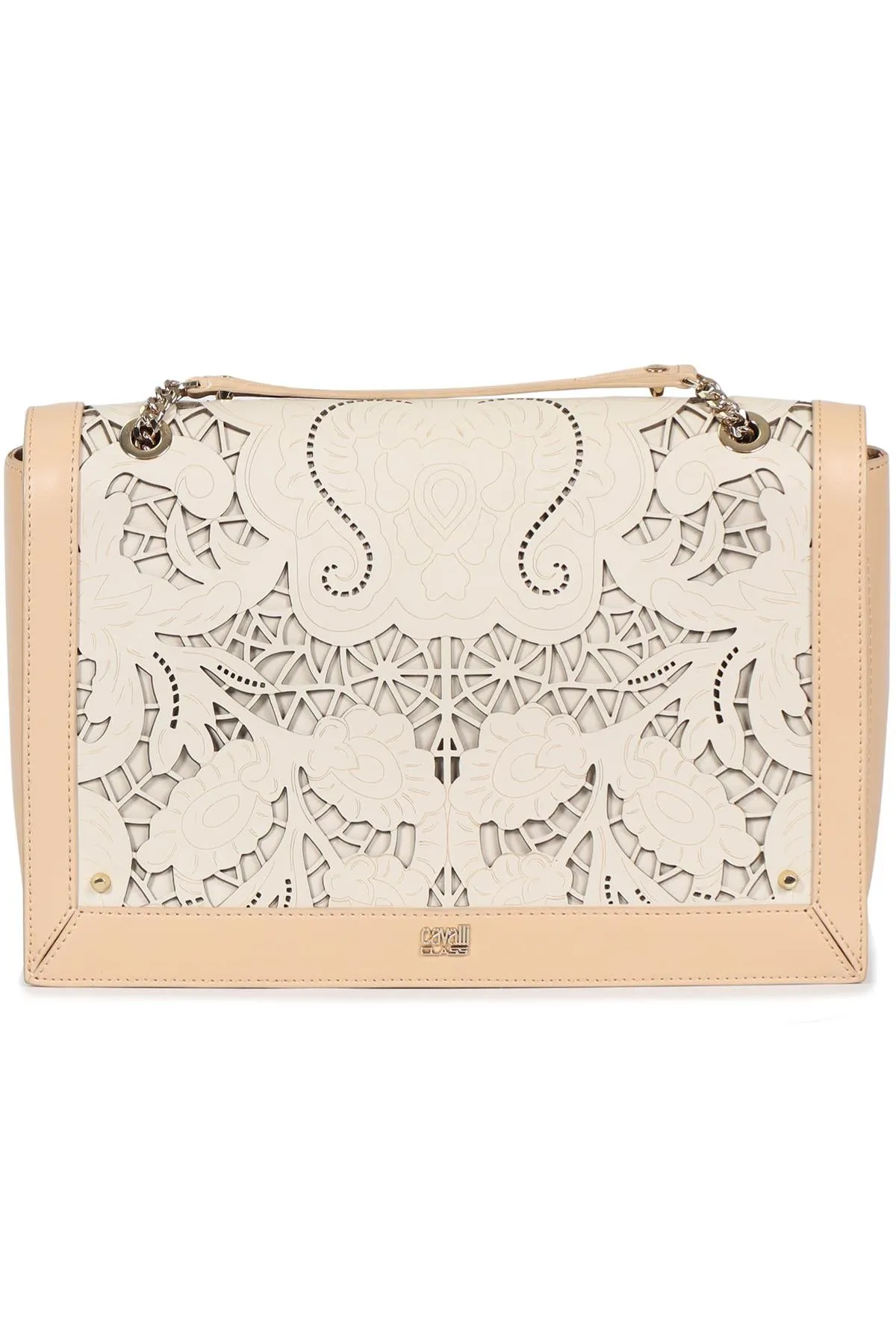 CAVALLI CLASS LASER CUT LEATHER SHOULDER BAG