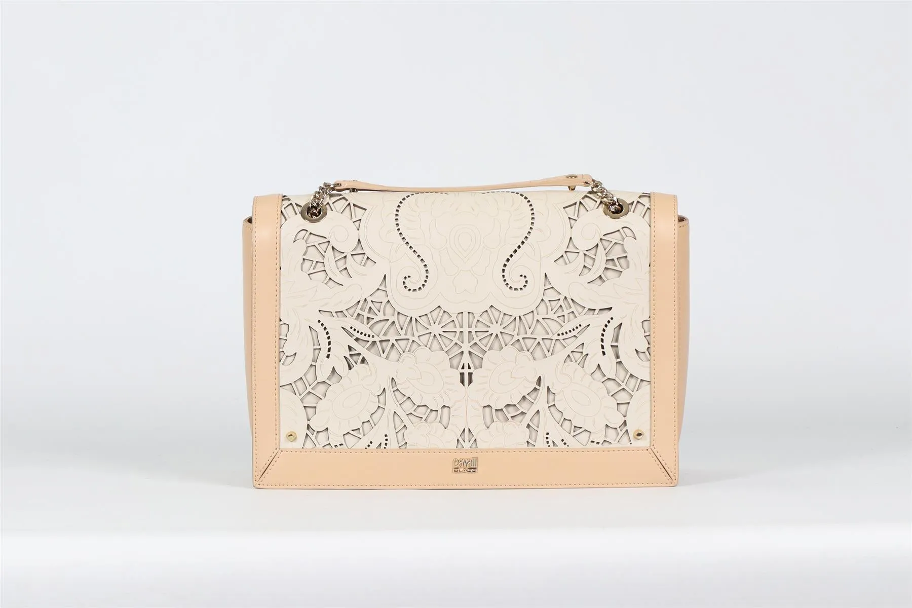 CAVALLI CLASS LASER CUT LEATHER SHOULDER BAG