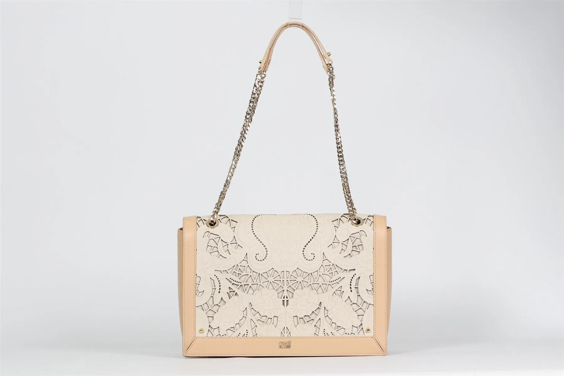 CAVALLI CLASS LASER CUT LEATHER SHOULDER BAG