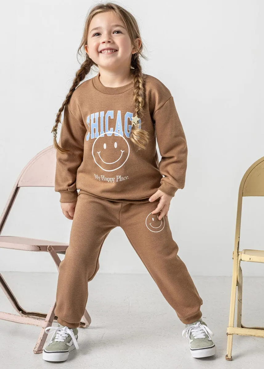 Chicago, My Happy Place Fleece Sweat Set - Toffee