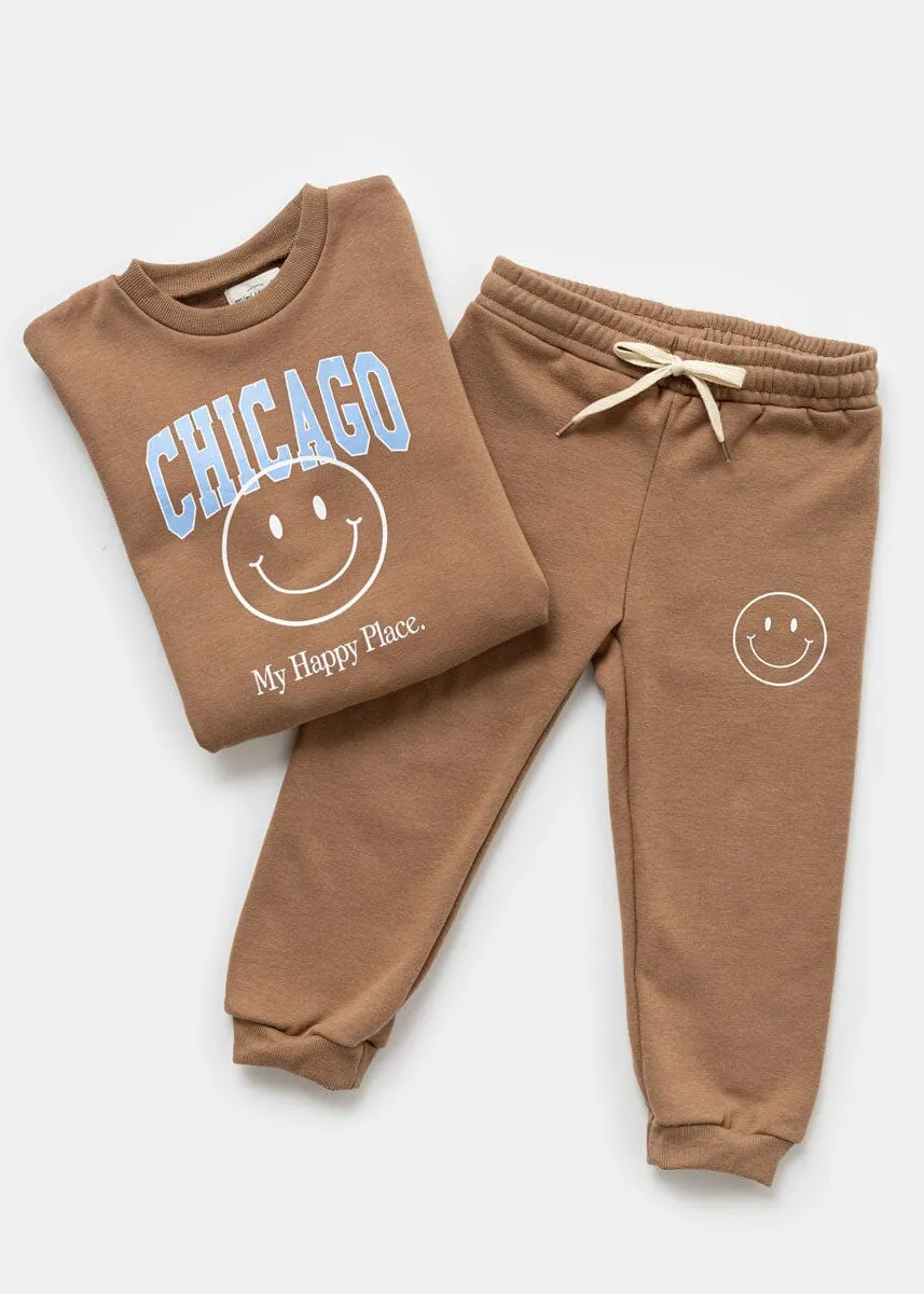 Chicago, My Happy Place Fleece Sweat Set - Toffee