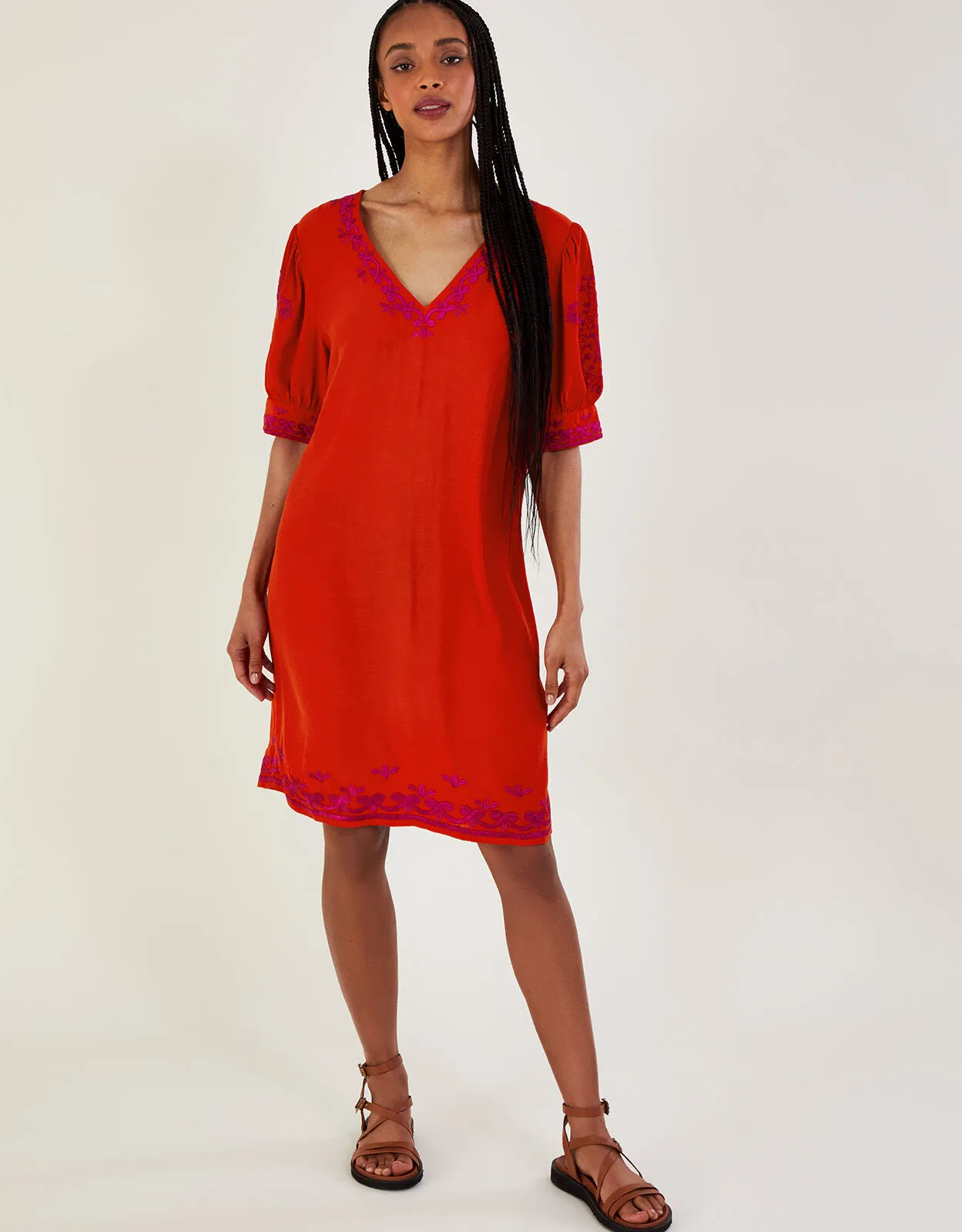 Chrissy Embroidered Tunic Dress Orange