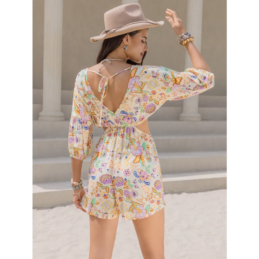 Cutout Printed Half Sleeve Romper