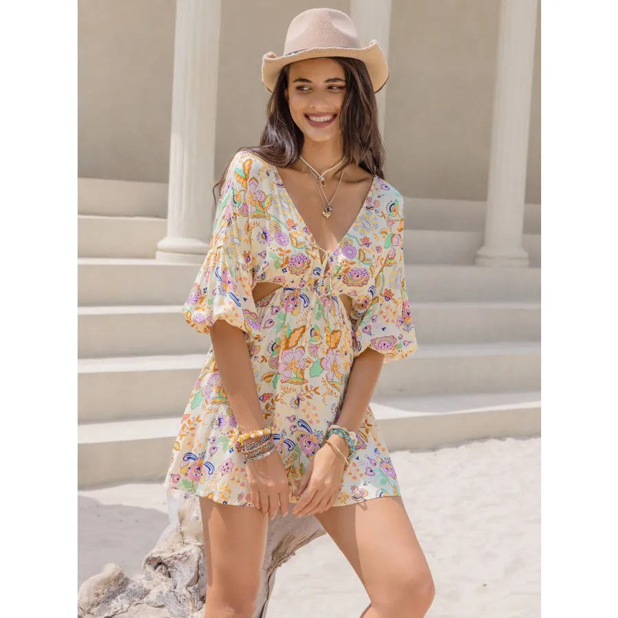 Cutout Printed Half Sleeve Romper