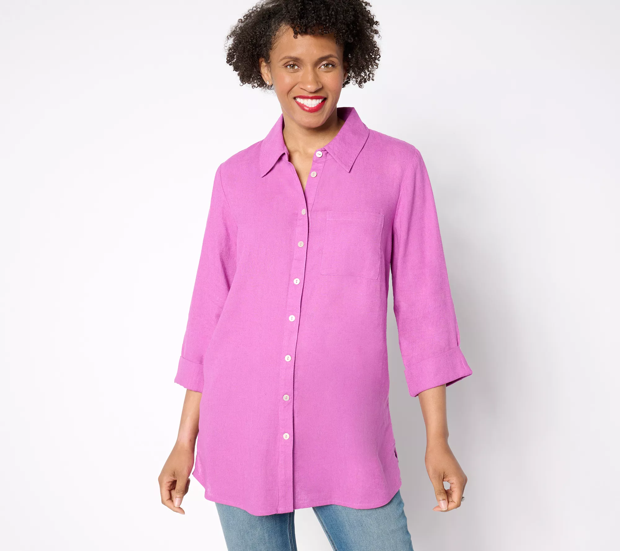 Denim & Co. Adaptive Naturals Linen Blend Tunic