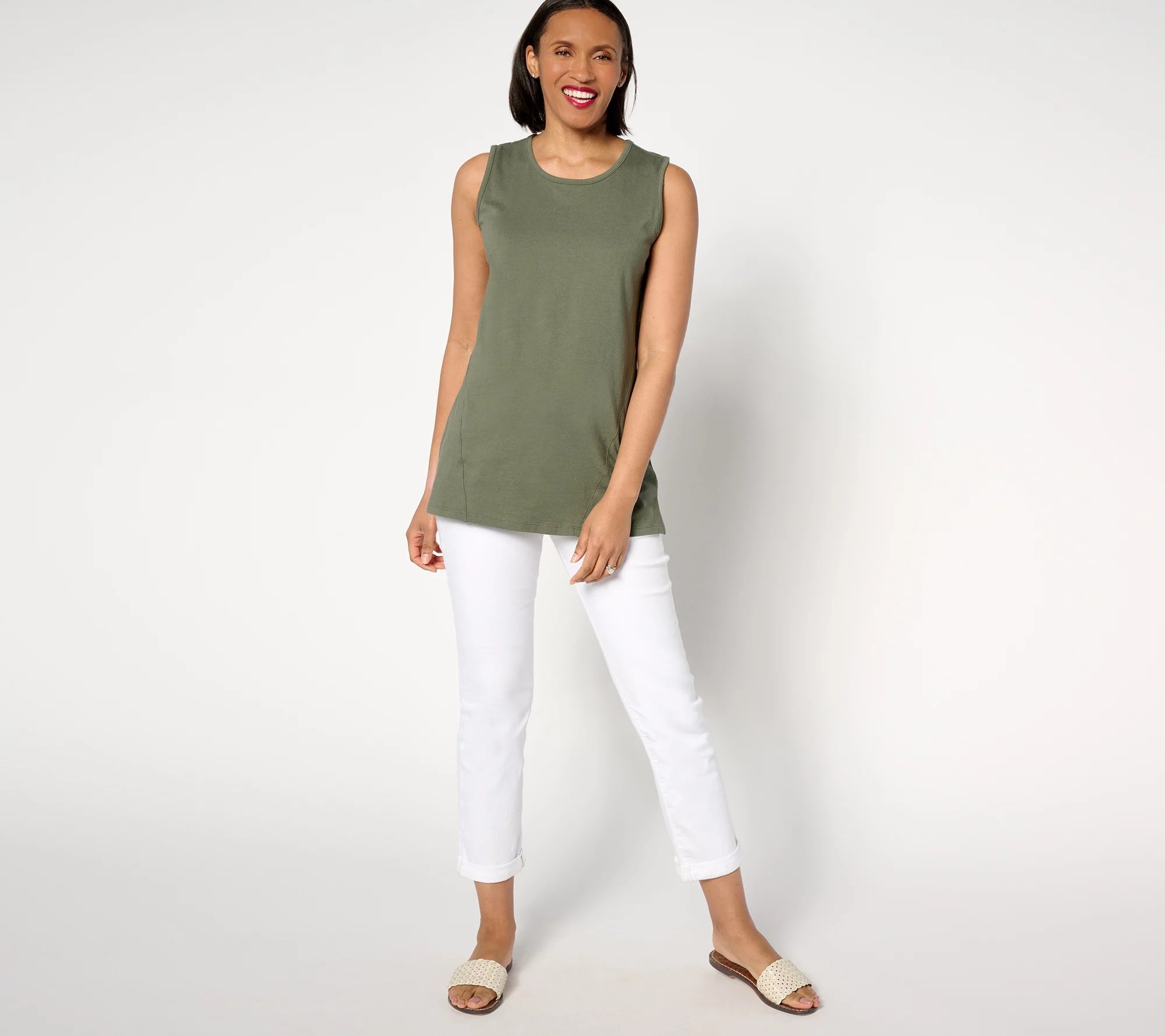 Denim & Co. Essentials Petite True Cotton Jersey Tunic Tank