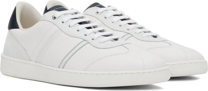 Ferragamo White & Blue Signature Low Sneakers