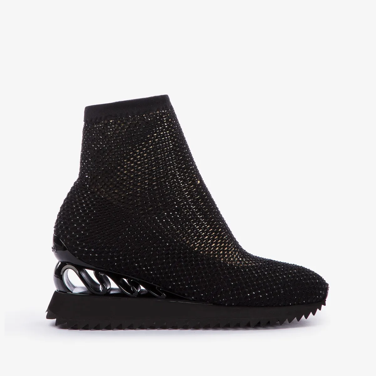 GILDA RUNNING 60 mm Jet black fishnet and Crystals running shoe