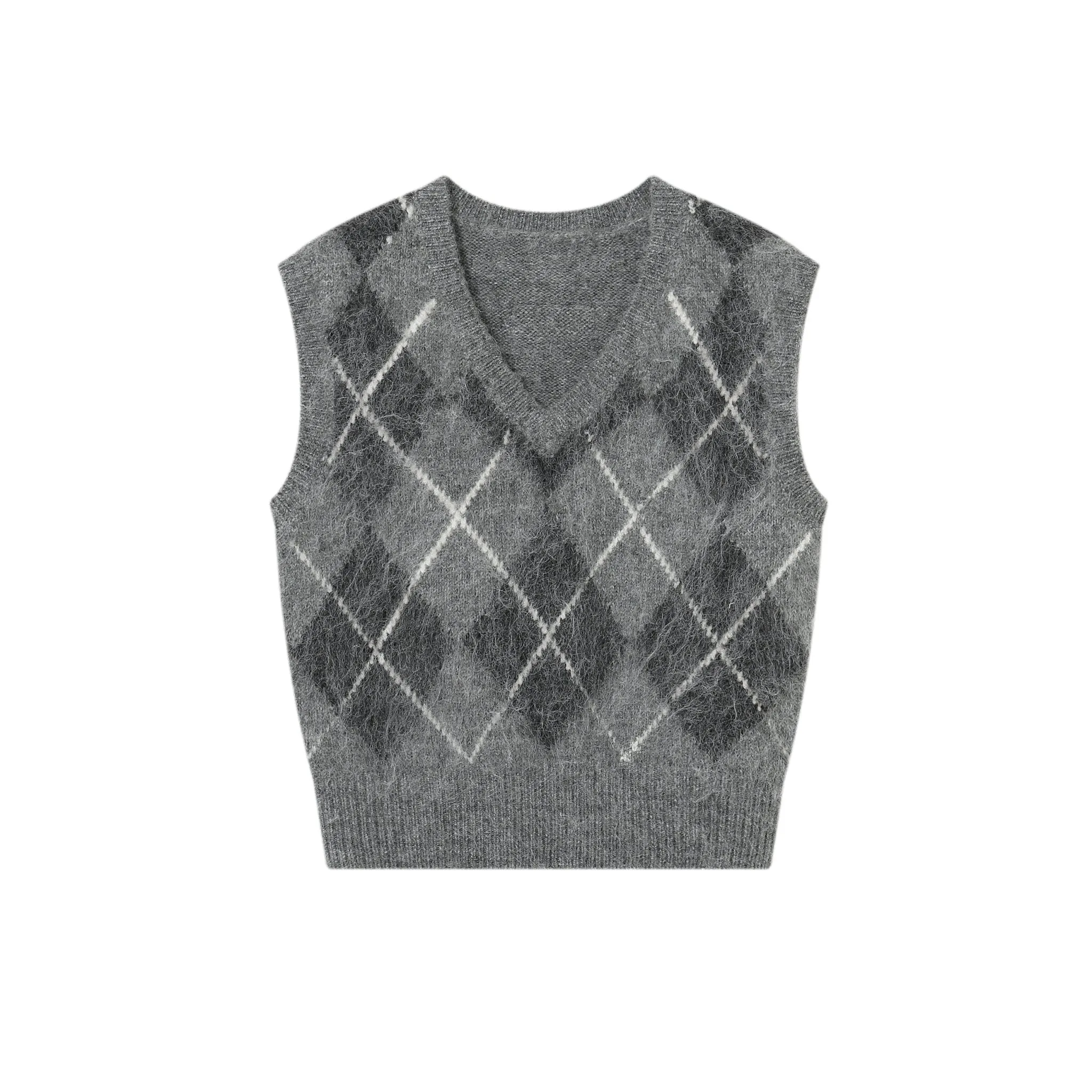 Grey Diamond Pattern Short Vest-