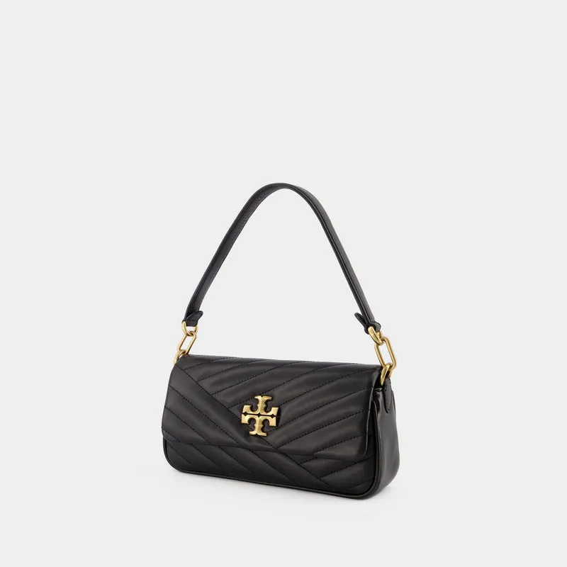 Kira Chevron Small Flap Hobo Bag - Tory Burch -  Black - Leather