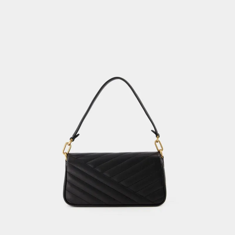 Kira Chevron Small Flap Hobo Bag - Tory Burch -  Black - Leather