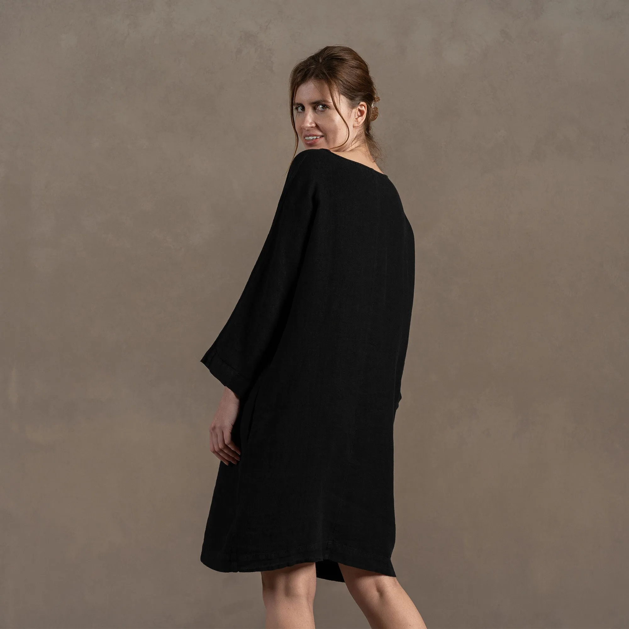 Linen Tunic Dress Selena Pure Black