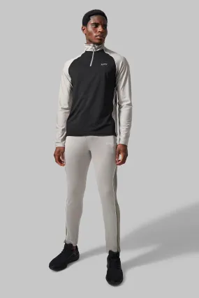 Man Active Colour Block 1/4 Zip Tracksuit | boohooMAN UK