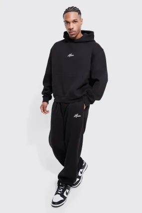 Man Script Wide Leg Hooded Tracksuit