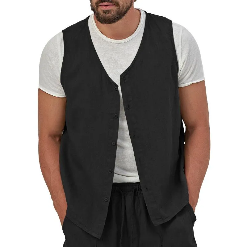 Men's Casual Loose Solid Color Sleeveless Vest Shorts Set 61445702X