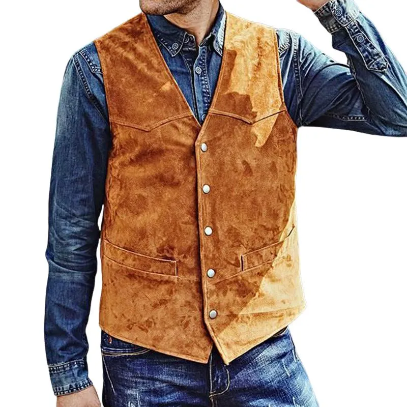 Men's Retro Casual Solid Color Suede Pocket Stitching Vest 45754105TO