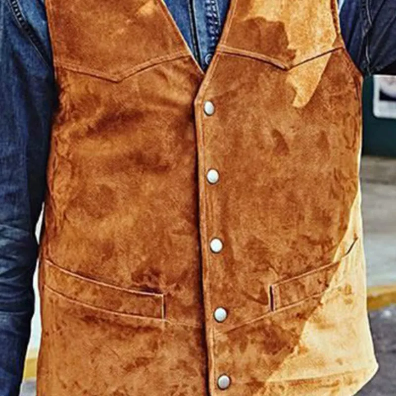 Men's Retro Casual Solid Color Suede Pocket Stitching Vest 45754105TO