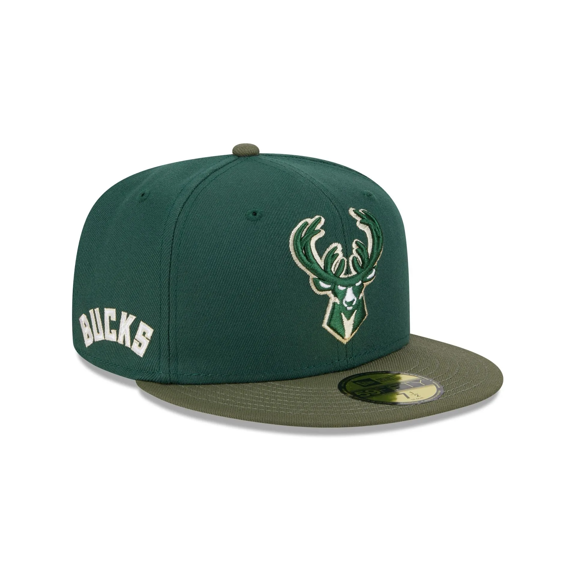 Milwaukee Bucks Olive Visor 59FIFTY Fitted Hat