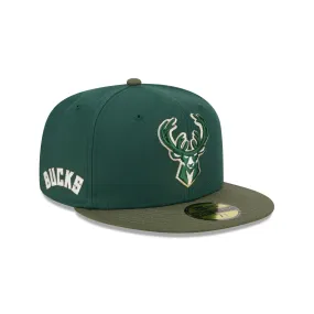 Milwaukee Bucks Olive Visor 59FIFTY Fitted Hat