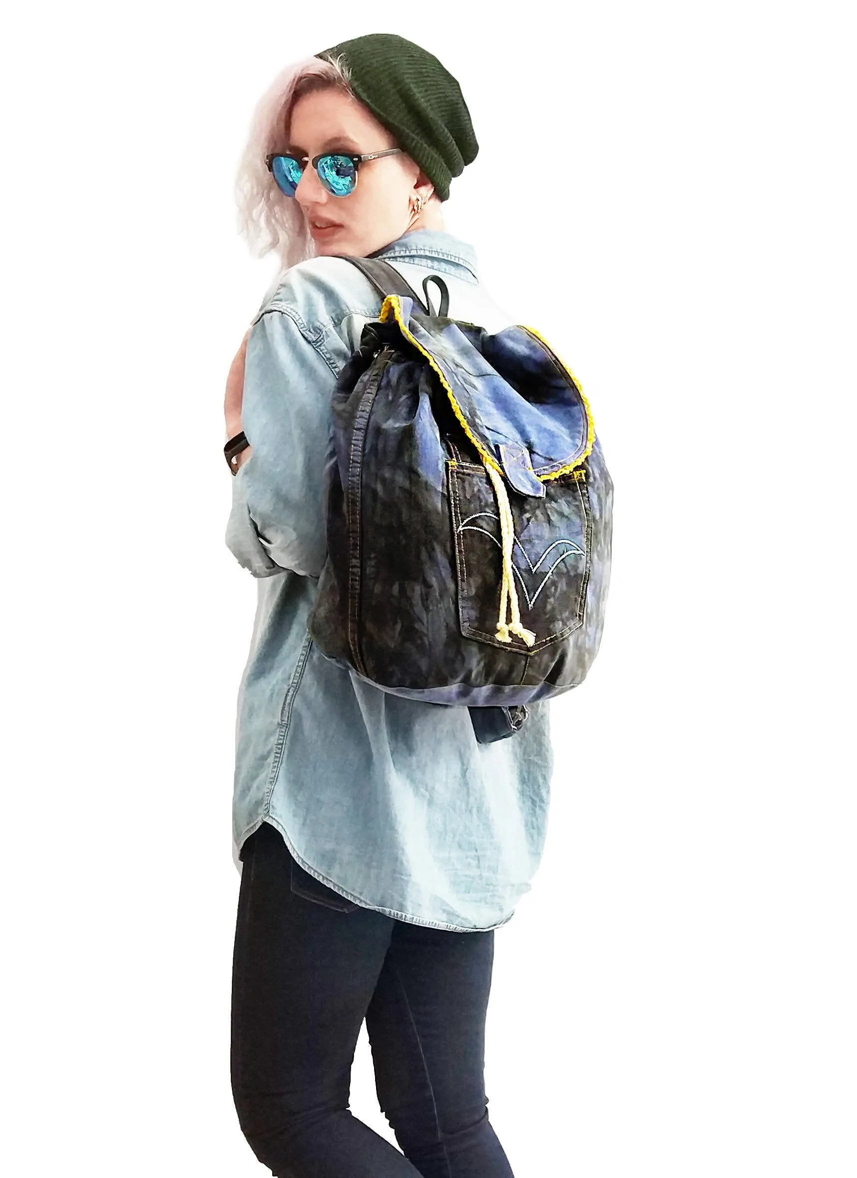 My blue denim backpack daypack jeans bag sustainable clothing | recycled clothing vegan backpack