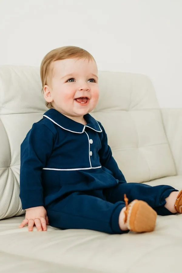 Navy Pima Boys Romper