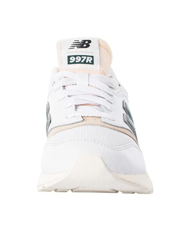 New Balance 997R Leather Trainers - White/Nightwatch Green