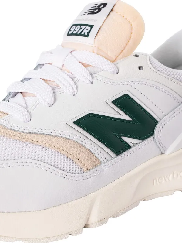 New Balance 997R Leather Trainers - White/Nightwatch Green