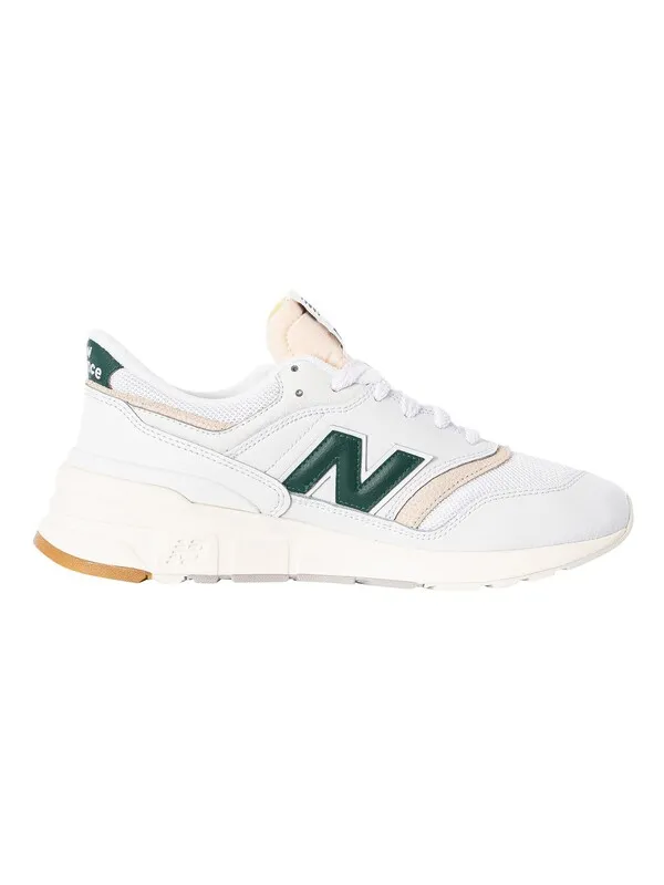 New Balance 997R Leather Trainers - White/Nightwatch Green