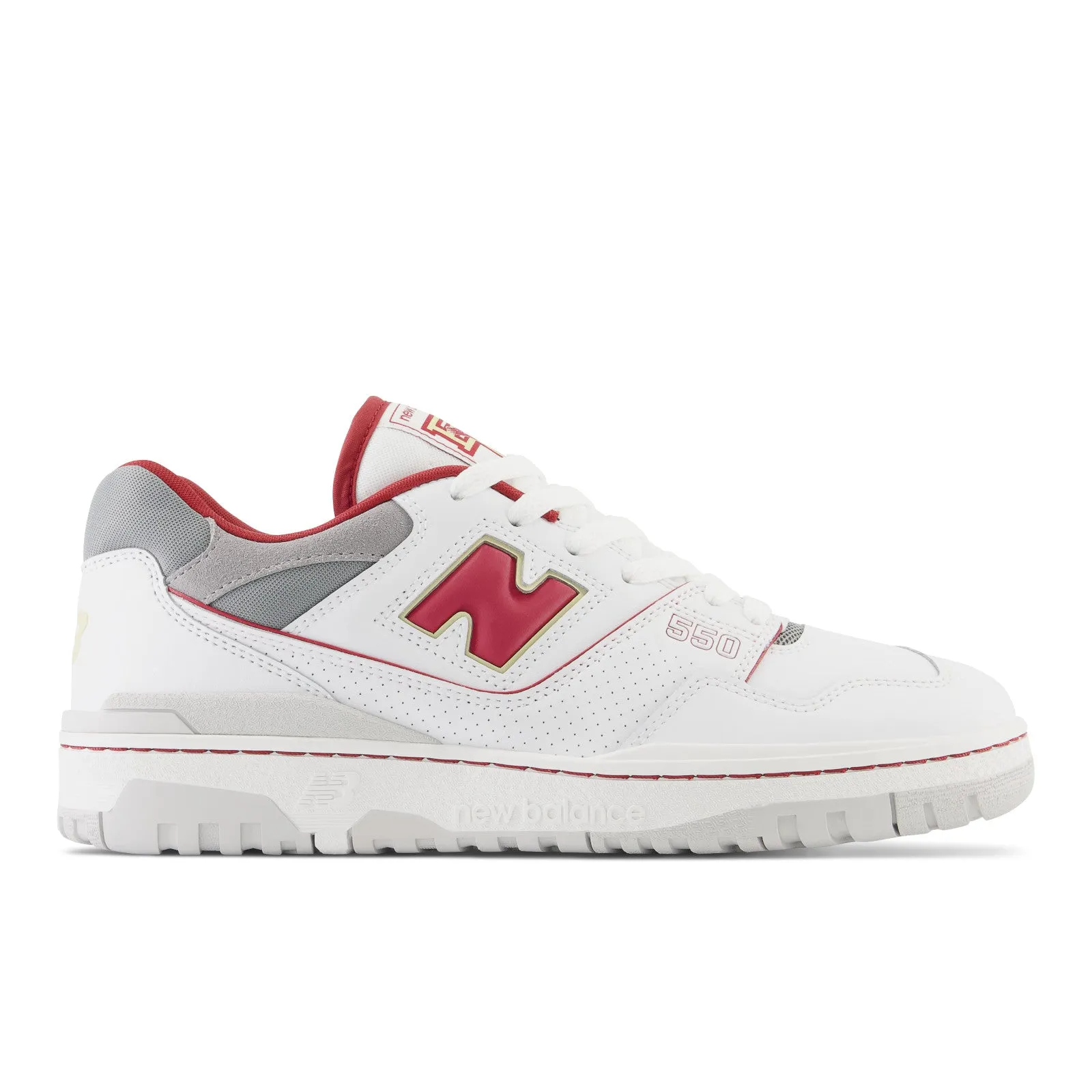 New Balance Men's 550 in White Shadow Grey Cardinal Vegas Gold